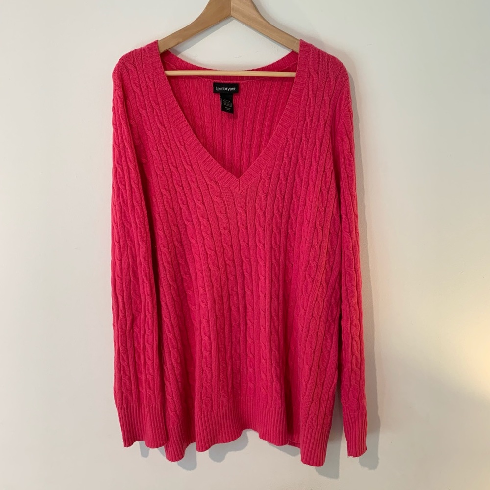 Lane Bryant bright pink cable knit sweater size 26/28